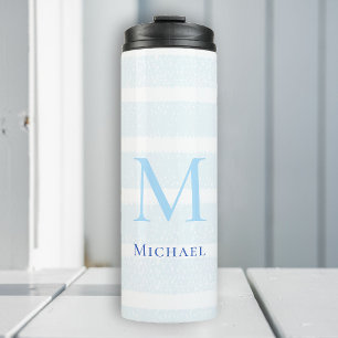 Nautical Beach Watercolor Stripes Personalized Thermal Tumbler
