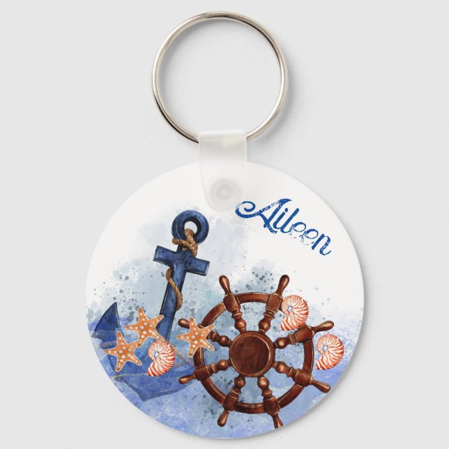 Nautical Beach Wedding Bridesmaid Gift Key Ring (Front)
