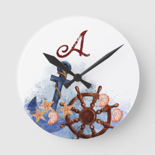 Nautical Beach Wedding Bridesmaid Gift Round Clock