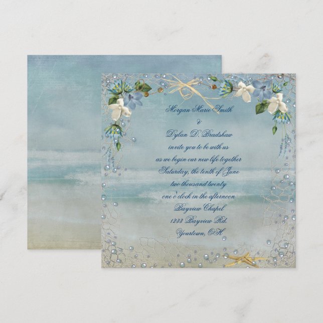 Nautical Beach Wedding Invitation (Front/Back)