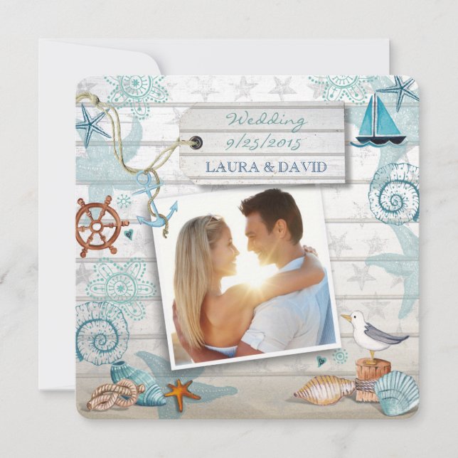 Nautical Beach Wedding Invitation Photo (Front)