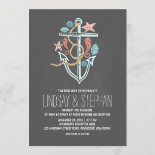 Nautical beach wedding invitations - chalkboard