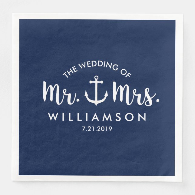 Nautical Beach Wedding Navy Blue Anchor Custom Napkin (Front)