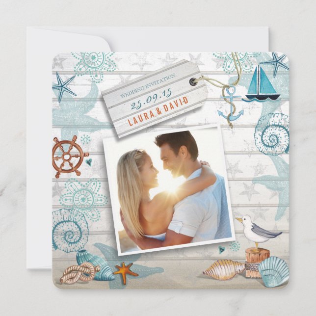 Nautical Beach | Wedding Photo Invitation (Front)