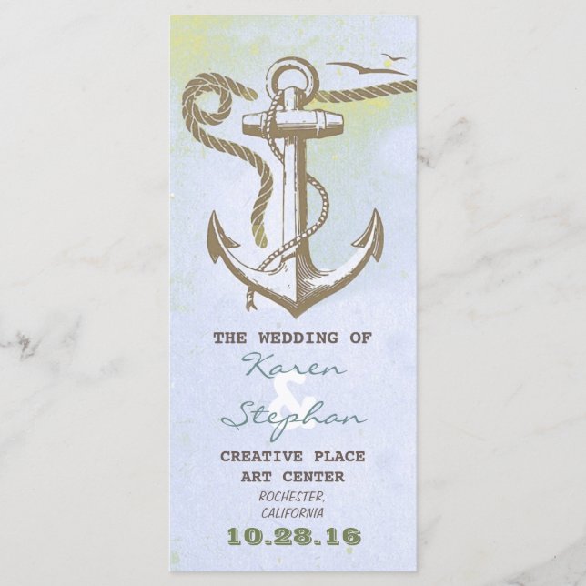 nautical beach wedding programs programme (Front)