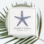 Nautical Beach Wedding Rustic Navy Blue Starfish Napkin<br><div class="desc">The perfect dinner napkin to compliment your nautical themed wedding. Design features a vintage starfish illustration in navy blue with two lines of custom text below - Add the bride and groom's name, wedding location and date. Simple, classic and elegant. Also great for a beach house or summer beach party....</div>