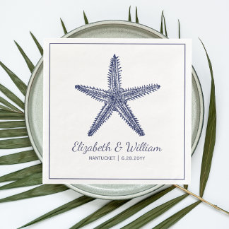 Nautical Beach Wedding Rustic Navy Blue Starfish Napkin