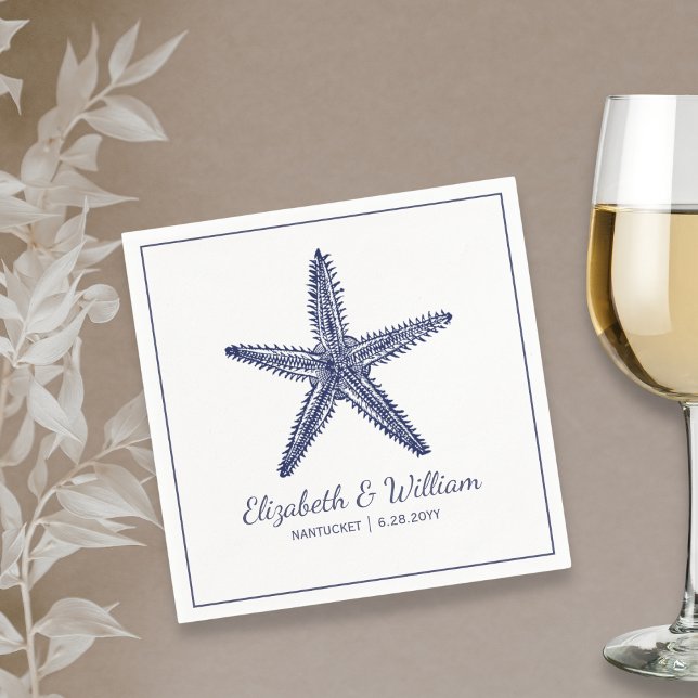 Nautical Beach Wedding Rustic Navy Blue Starfish Napkin (Creator Uploaded)