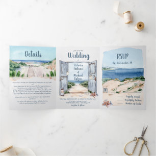 Nautical Beach Wedding Tri-Fold Invitation