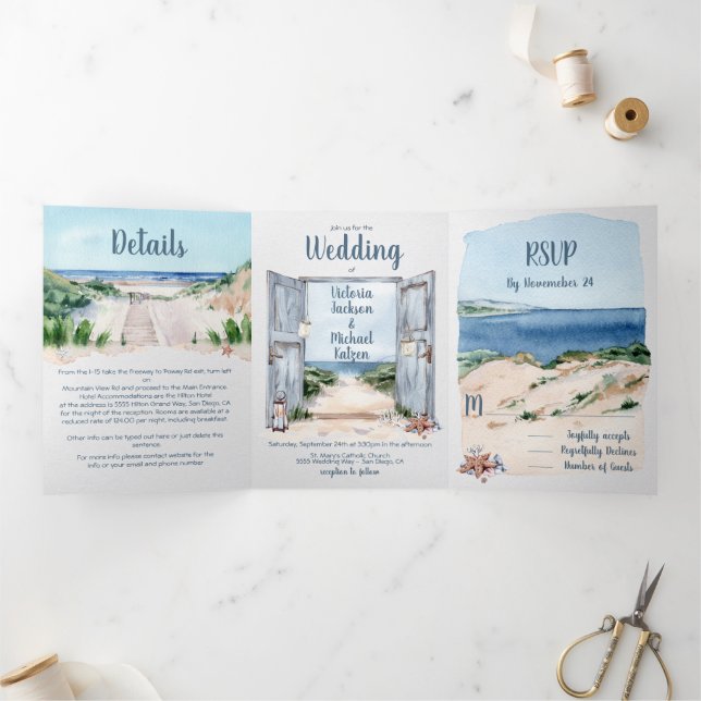 Nautical Beach Wedding Tri-Fold Invitation (Inside)