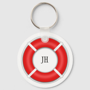 Nautical BeachBoat Life Preserver Optional Initial Key Ring