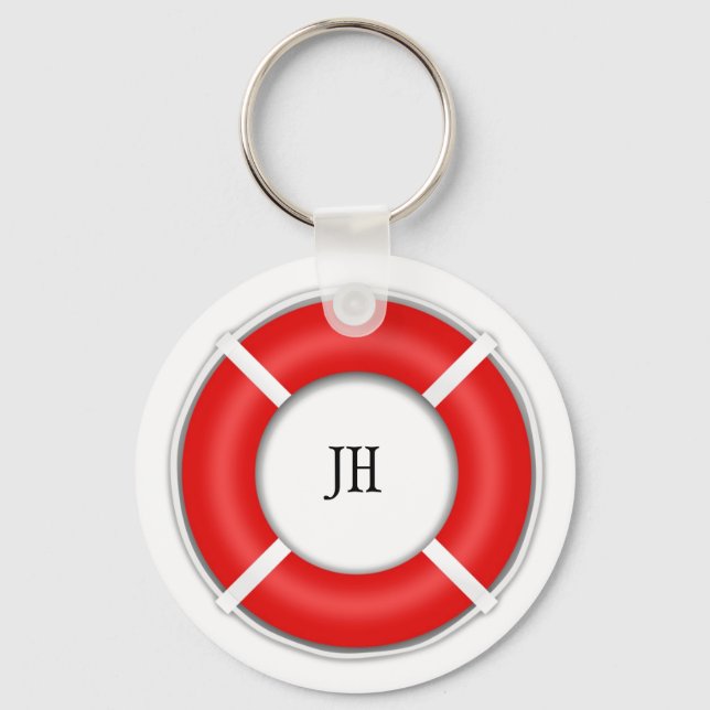 Nautical BeachBoat Life Preserver Optional Initial Key Ring (Front)