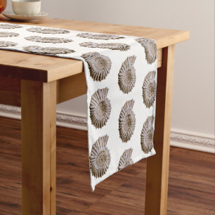 Nautical Beachy Tan Scalloped Seashells Short Table Runner