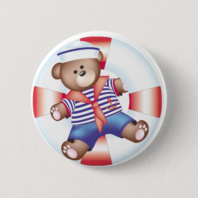 nautical bear 6 cm round badge (Front)