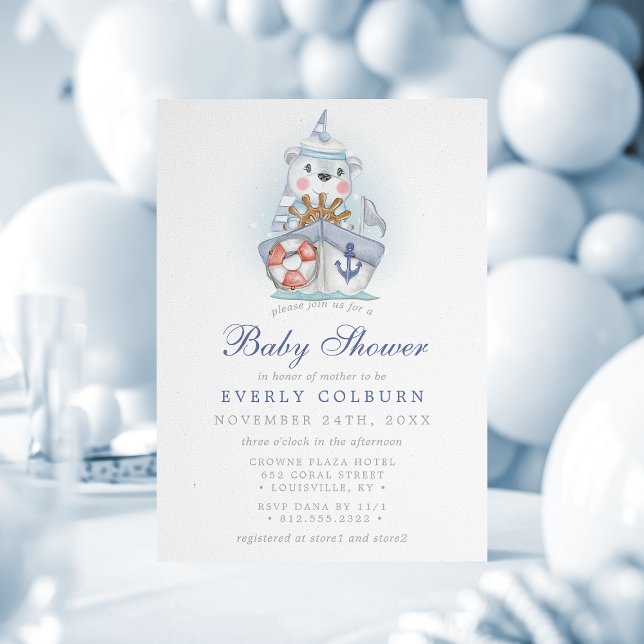 Nautical Bear Sailboat Baby Shower Invitation (Creator Uploaded)