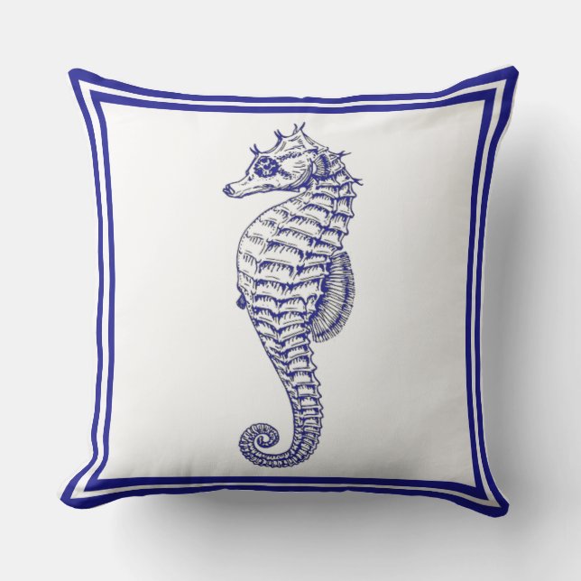 Nautical Beautiful Trendy blue Seahorse Cushion (Front)