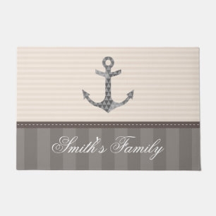Nautical Beige and Brown Anchor Custom Name Doormat