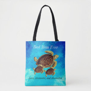 Nautical Best Mum Ever Sea Turtle Watercolor Tote Bag