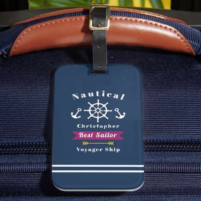  Nautical Best Sailor Navy Luggage Tag (Front Insitu 2)