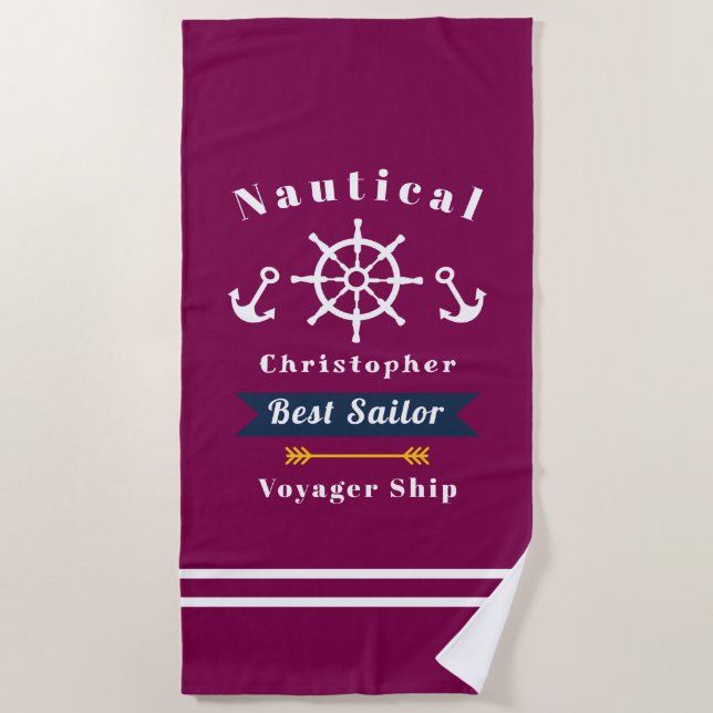  Nautical Best Sailor Red Beach Towel (Front)