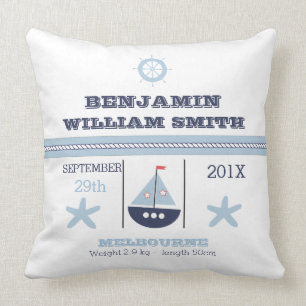 Nautical Birth Announcement Cushion For Boy