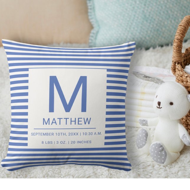 Nautical Birth Stats Newborn Baby Throw Pillow (Creator Uploaded)
