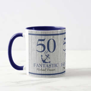 Nautical Birthday 50 and Fantastic  Navy Blue Grey Mug