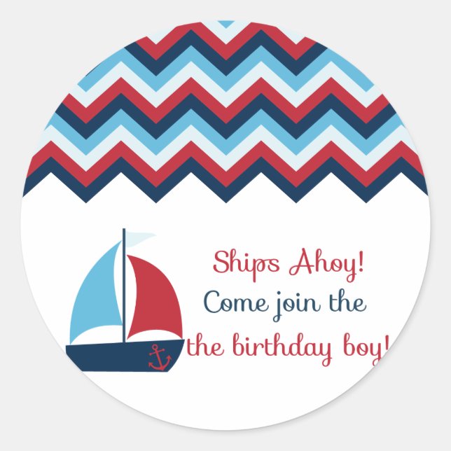 Nautical Birthday Boy Cupcake Topper/Sticker Classic Round Sticker (Front)