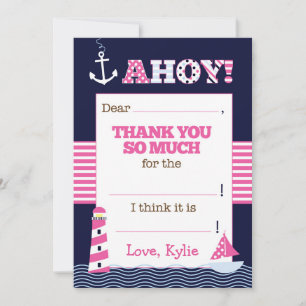 Nautical Birthday Fill In The Blank Thank You Note