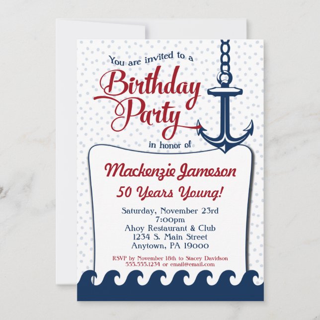 Nautical Birthday Invitation Adult Men Ladies (Front)