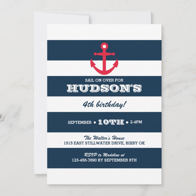 Nautical Birthday Invitation - Anchor (Front)