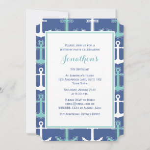 Nautical Birthday Party Invite Navy Blue and Teal