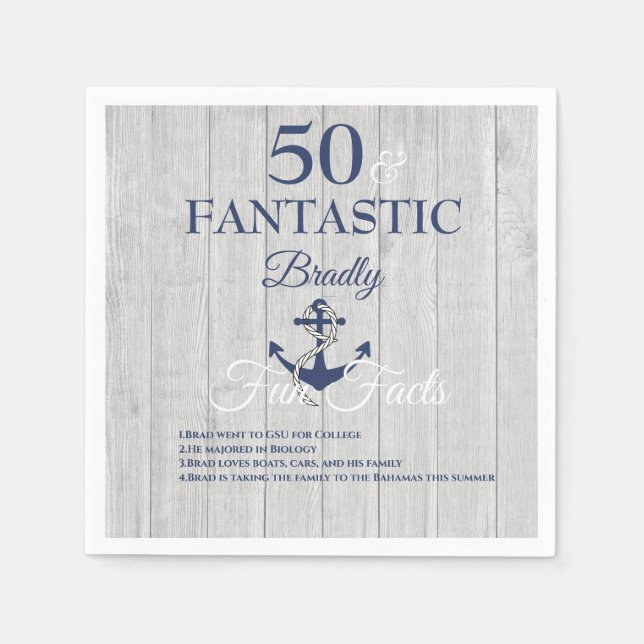 Nautical Birthday Party Navy Blue Fun Facts  Napkin (Front)