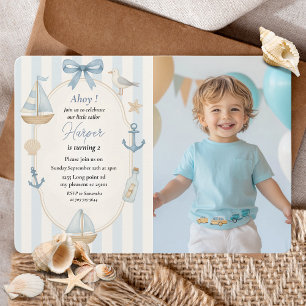 Nautical Birthday Photo   Pastel Blue Sailboat Invitation