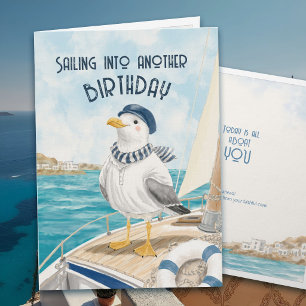 Nautical Birthday Seagull Coastal Sailboat Whimsy Card