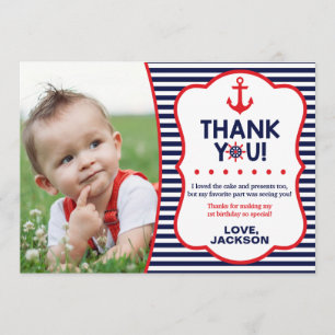 Nautical Birthday Thank You Card Navy and Red