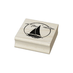 Nautical black anchor/sailboat silhouette/sunset rubber stamp