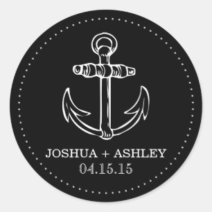 Nautical Black Anchor Wedding Date Stickers