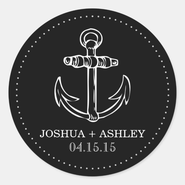 Nautical Black Anchor Wedding Date Stickers (Front)