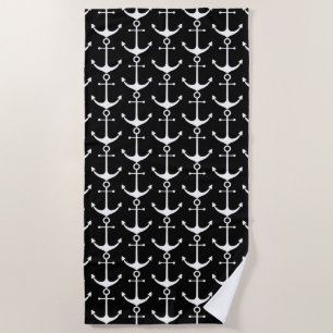 Nautical black and white anchor pattern modern beach towel