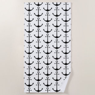 Nautical black and white anchor pattern modern beach towel