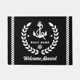 Nautical black and white Custom Boat Name Welcome  Doormat