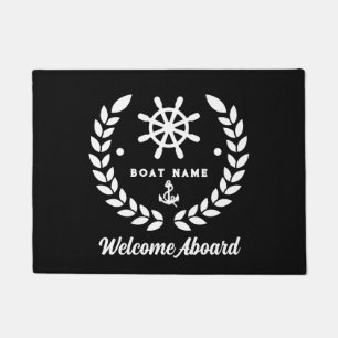 Nautical black and white Custom Boat Name Welcome  Doormat