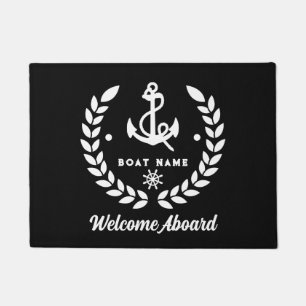 Nautical black and white Custom Boat Name Welcome  Doormat