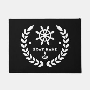 Nautical black and white Custom Boat Name Welcome  Doormat