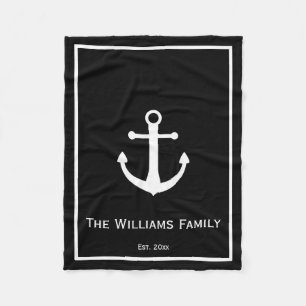 Nautical Black and White Family Name Established Fleece Blanket