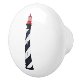 Nautical Black and White Lighthouse Ceramic Knob