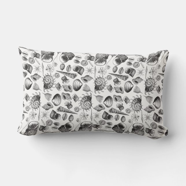 Nautical Black and White Shell Pattern Pillow (Back)