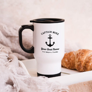 Nautical Black Custom Captain Boat Name Travel Mug