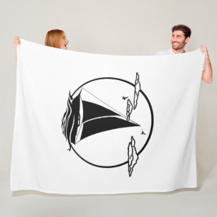 Nautical black sail boat/seagull, silhouette fleece blanket
